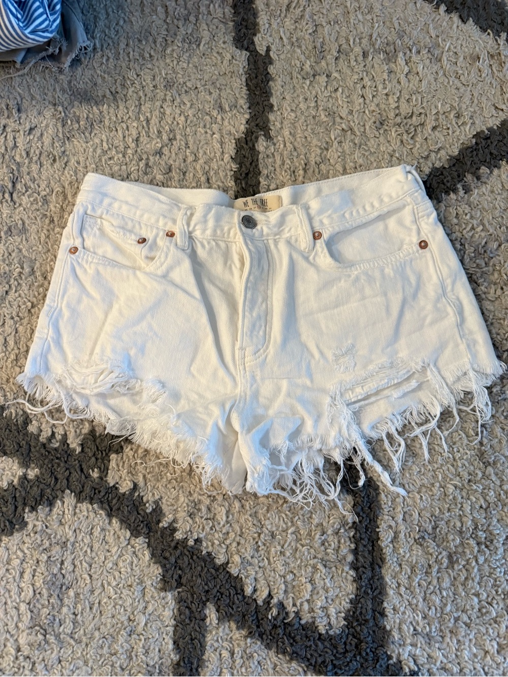We The Free White Distressed Frayed Hem Jean Shorts